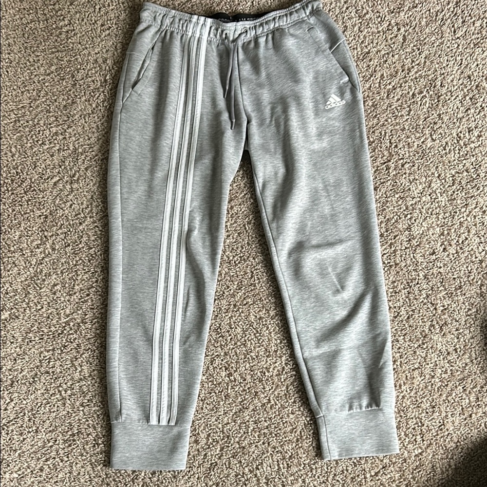 Adidas Gray Sweatpants with Tapered Legs and Elastic Waistband